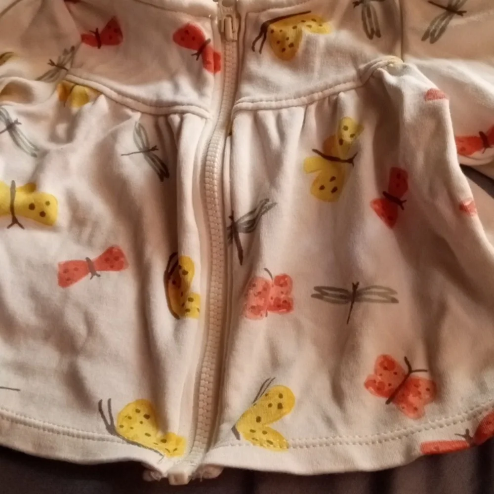 Carter's 3 Months Baby Girls Zip Up Hoodie with Butterfly design - Picture 4 of 8